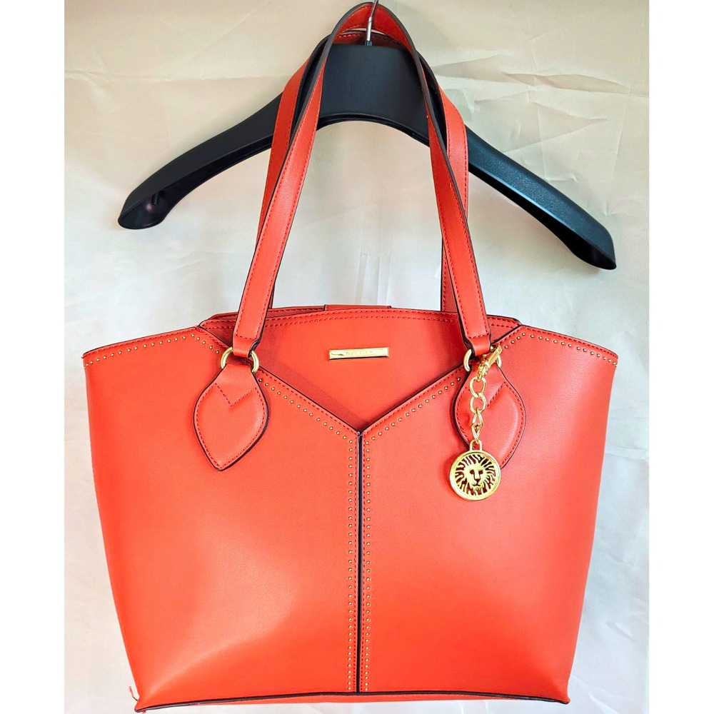 Anne Klein Large Tote Bag, Magnetic + Zip Closure, Gold Hardware, Charm